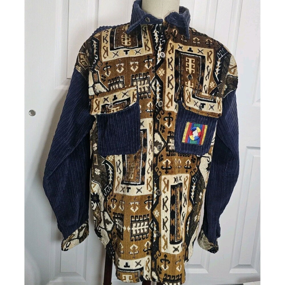 Vtg 80s NWOT Disan Unisex HipHop Cut Velvet & Corduroy Button Jacket. One Sz